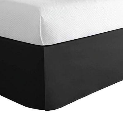 Luxury Hotel Tailored Bed Skirt, Box Pleats, 14 Inch Drop, Twin, Black