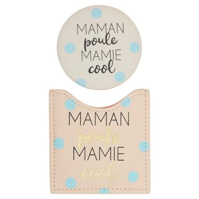 DRAEGER PARIS 1886 - Miroir de Poche Maman Poule, Mamie Cool et Étui Crème - Miroir Compact Rond à Transporter - idée Cadeau pour Maman & Mamie -Fête des mères et Grands-mères - Format Poche 8x8,5 cm