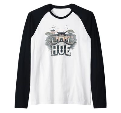Retro Hue Paesaggio Vintage Souvenir Maglia con Maniche Raglan