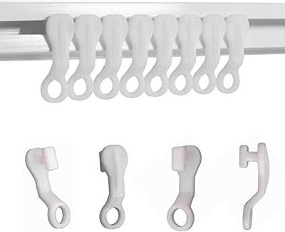 50 Crochets en Plastique Blancs pour Rails de Rideau, faciles à Installer sur Rail de Plafond, White