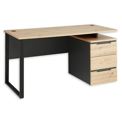Stella Trading Memphis Bureau Moderne Aspect chêne Artisan Graphite, avec Structure en métal et Meuble à roulettes, Bois, 150 x 77 x 73 cm
