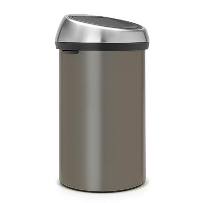 Brabantia Touch Mecanismo de abertura com um toque - caixote do lixo, 60 l, cor platina com tampa de aço mate anti-impressões