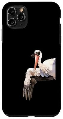 Oiseau cigogne avec lunettes de soleil regardant sur le côté animaux drôles Coque pour iPhone 11 Pro Max