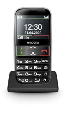 emporia Euphoria LTE, senioren mobiele telefoon 4G VoLTE, 4G VoLTE-telefoon met drukknoppen zonder contract, mobiele telefoon met noodoproepknop, 2.3-inch scherm, zwart