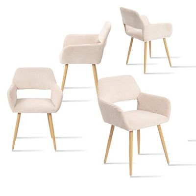 MEUBLE COSY Lot de 4 Chaises de Salle à Manger Scandinave Fauteuil Assise Rembourrée en Velours Côtelé Pieds en Métal pour Cuisine Salon Chambre Bureau, Beige Clair