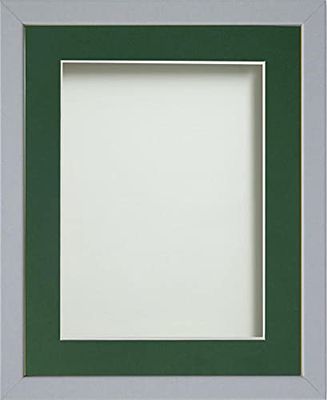 Frame Company Jellybean Range Grey Wooden 14x11 inch Picture Photo Frame with Bottle Green Mount for Image A4 * Choice of Colours & Sizes* Fitted with Perspex