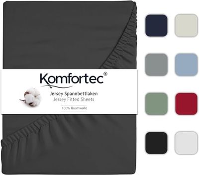 Komfortec Lenzuolo con angoli elasticizzati in jersey, 90 x 200 cm, 100% cotone, Antracite