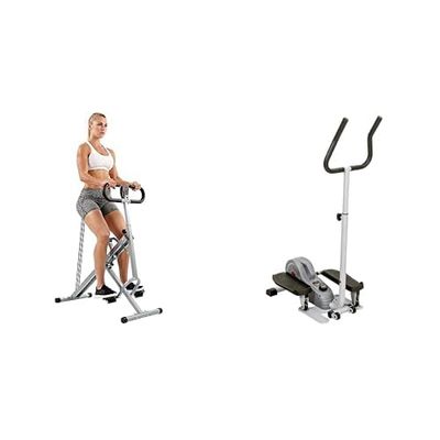 Sunny Health & Fitness Magnetic Underdesk/Standing Portable Ellittical Machine + Squat Assist Upright Row-N-Ride Rowing Machine, Horse Riding Machine, Full Body Exercise