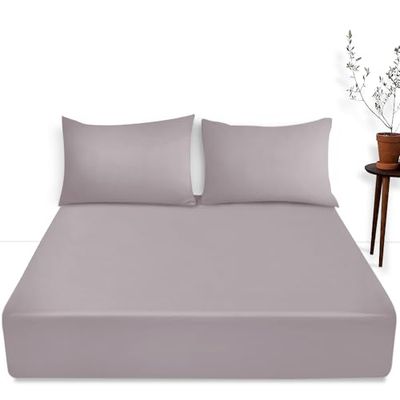 GC GAVENO CAVAILIA Soft Plain Dyed Deep Fitted Sheet King Size - Comfortable & Fade Resistant Bottom - Bedding Grey, King Fitted Sheet