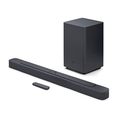 JBL BAR 2.1 Deep Bass MK2 Barra de sonido de 2.1 canales para TV inalámbrica y subwoofer, control remoto, JBL Surround, Deep Bass, Dolby Digital, HDMI ARC y conexión óptica, 300 Watt, negro