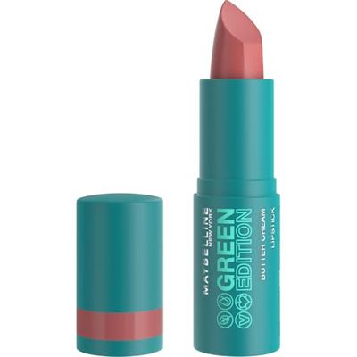 Maybelline New York - Rouge à Lèvres Satiné & Pigmenté - Enrichi en Beurre de Cacao - 86% d'Ingrédients d'Origine Naturelle - Formule Vegan - Butter Cream Green Edition - Teinte : Windy (15)