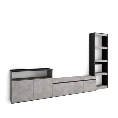 Skraut Home | Mobile Soggiorno TV | Parete Attrezzata Soggiorno | 310x186x35cm | Per TV fino a 65" | Set di mobili | Stile moderno | Cemento