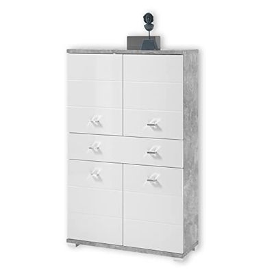 Stella Trading, Armadietto alto da bagno, aspetto cemento, bianco, contemporaneo armadietto da bagno con tanto spazio per riporre oggetti, 76 x 123 x 31 cm (larghezza x altezza x profondità)