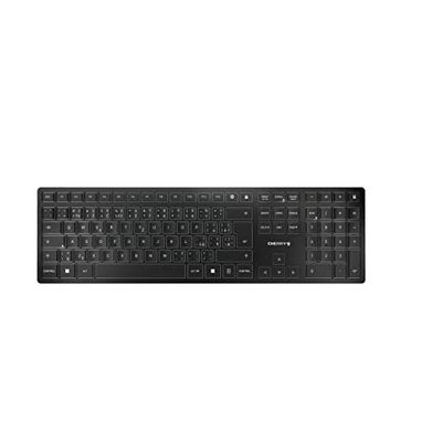 CHERRY KW 9100 SLIM, draadloos toetsenbord, Tsjechische indeling, QWERTY-toetsenbord, Bluetooth of draadloze verbinding, SX-schaaractie, oplaadbaar via USB-kabel, plat, zwart-zilver