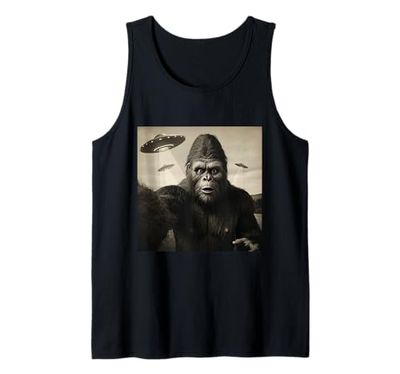 Divertente Bigfoot Selfie UFO Invasione Classico Vintage Cospirazione Canotta