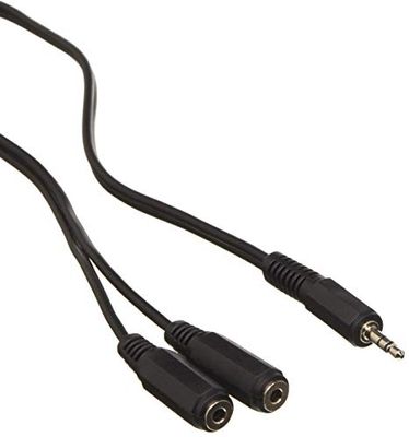 PSG01010 - Spina jack stereo da 3,5 mm a 2 prese per cuffie, 0,5 m, colore: Nero