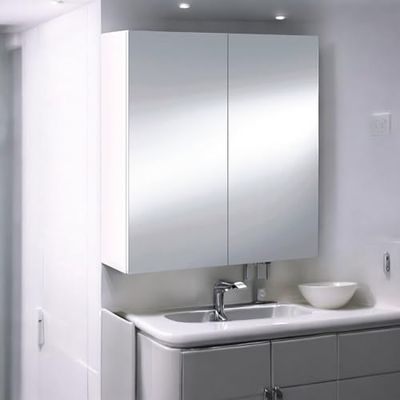 Dmora pensile Lafayette, Mobile per Bagno, Armadietto sospeso, Bianco Lucido, 60x21h65 cm, 2 Ante, Pannello melaminico 15mm, Vetro