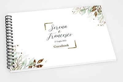 Guestbook matrimonio greenery - libro dediche e auguri invitati personalizzato foglie verdi