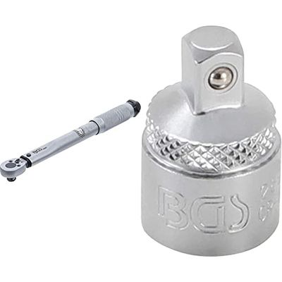 BGS 959 | Llave dinamométrica | cuadrado externo de 10 mm (3/8") | 5 25 Nm + 269 | Adaptador de llave de vaso | cuadrado interior 10 mm (3/8") cuadrado exterior 6,3 mm (1/4")