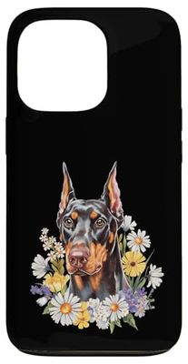 Floral Doberman Pinscher Case for iPhone 13 Pro