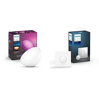 Philips Hue Go White and Color Ambiance, Lampada Portatile Connessa, Zigbee + Bluetooth, Bianco + Hue Smart Button, Telecomando per Controllo delle Luci Smart Hue, con Bluetooth, Bianco