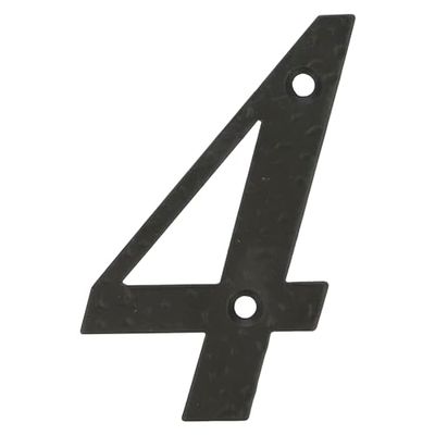 Amig - Number for Houses or Portals | No. 4 | 100 x 65 mm | for Exterior Walls or Walls of Housing | Made of Steel Finish in Black Epoxy | Forged Style | Includes Studs and Screws