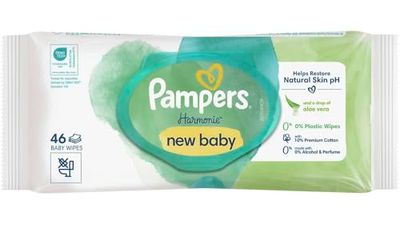 Pampers Harmonie New Baby Wipes Plastic Free 4 Packs = 46 Wipes