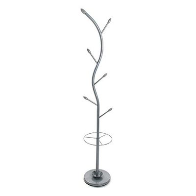 Versa Derby Cabide de de pé de estilo minimalista, com 6 ganchos ou ganchos para roupa ou malas de entrada, medidas (L x L x A) 185 x 30 x 30 cm, metal, cor cinzento