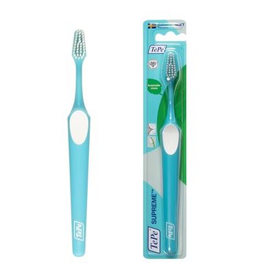 Brosse à dents TePe Supreme, Souple, Couleurs assorties, 1pc, brins sur deux niveaux pour un nettoyage précis, brosse à dents aux brins souples pour adultes