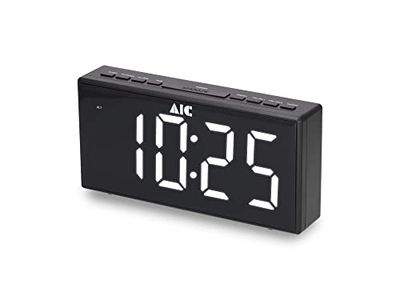 AIC Radiobudzik z czytelnym wyświetlaczem XXL, możliwość ściemniania, 2 czasy budzenia, 48 czarny, smukła konstrukcja