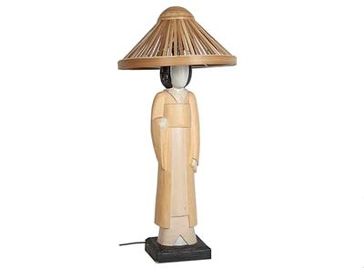 LAMPARA/FIGURA JAPONESA MADERA C/PANT RATTAN