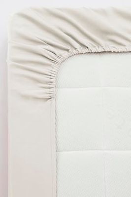 Jotex Zack Satin spännlakan – 100% högkvalitativ, exklusiv satin av ekologisk bomull GOTS certifierat spännlakan med elastiskt band – beige, 120 x 200 cm