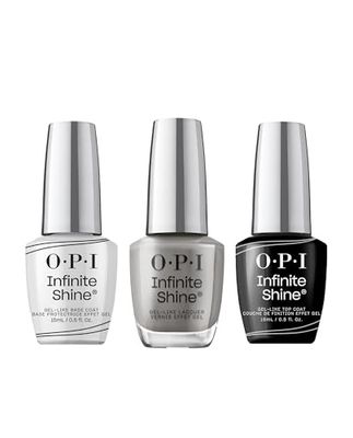 OPI Infinite Shine Long-wear Nail Polish, Gel-Like Nail Varnish with no UV lamp needed, 3-Step System for up to 11 days of colour, Base Coat & Nail Polish & Top Coat, Steel Waters Run Deep, 3x 15ml