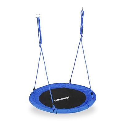 Relaxdays Altalena da Giardino a Nido, per Bambini e Adulti, Regolabile, Ø 90 cm, Portata Max. 100 kg, Blu Unisex, 150.00 x 90.00 x 90.00 cm