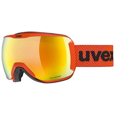 uvex downhill 2100 CV - skibril voor dames en heren - contrastverhogend - vervormings- & condensvrij - fierce red/orange-green - one size