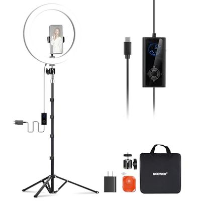 NEEWER Ring Light pour Téléphone 12" 24W LED avec Pied 180cm, Bicolore 2900K-7000K, Port USB C PD, CRI97+ 1810lux/0,5m 12 Scènes Anneau Lumière pour Maquillage Streaming Zoom TikTok, RH12B