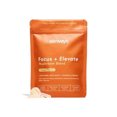 Sixways Focus and Elevate, Lion's Mane Supplement, Mango Flavour, Vitamin B12, 30 Servings (150g), Maca Root, Mushroom drink, Vegan, Nootropics Drink, Productivity Drink