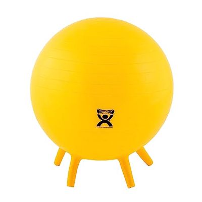 CanDo Non-Slip Inflatable Exercise Ball with Stability Feet for Exercise, Workout, Core Training, Stability, Yoga, Pilates and Balance Training in Gym, Office, Home or Classroom. Yellow 18" (45 cm)