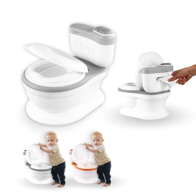 Mobiclinic®, Pot bebe Toilette Musical, Toikid, 1-3 ans, Son de Décharge, Avec Couvercle, Compartiment Papier, Fonctionne Piles, Cuvette Amovible, Siège Imperméable