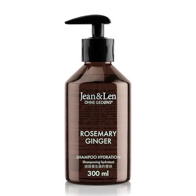Jean & Len Shampooing hydratant Rosemary & Ginger, pour cheveux secs et cassants, avec complexe hydratant, parfum frais et épicé de romarin et de gingembre, sans parabènes ni silicones, 300 ml