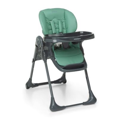 Foppapedretti Chaise haute Gourmand, enfant de 6 mois à 3 ans (jusqu'à 15 Kg), légère et compacte, rembourrage amovible et lavable, pliable multiposition, panier porte-objets, vert