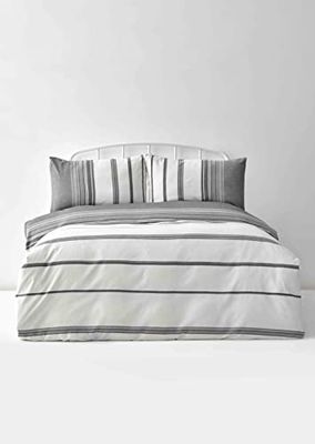 KARACA Home Black Dobby Woven Double Duvet Cover Set, Duvet Cover, Fitted Sheet, 2 Pillowcase, Cotton Viscose, Dobby Woven, Embroidered, Natural, Allows Skin to Breathe