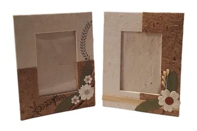 Set van 2 fotolijsten van moerbeipapier met decoratie, 14 x 18 cm