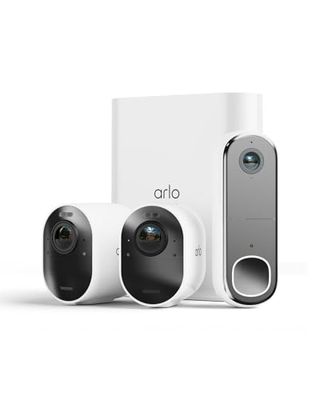 Arlo Ultra 2 Front Door Home Security Kit - 4K Smart Cameras and FHD Video Doorbell, Wireless Outdoor Camera with Advanced Colour Night Vision, Motion Sensor, Siren, 2-Way Audio, Secure Trial Period