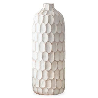Torre & Tagus modern bondgård elegant dekor skulptur för vardagsrum matsal öppen spis spisel hemmakontor, harts, vit, 38 cm vas