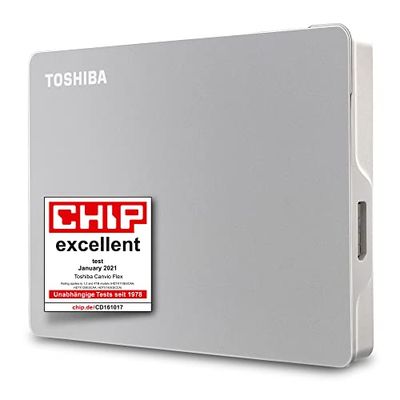 Toshiba 1TB Canvio Flex Portable External Hard Drive for Mac, Windows PC, Smartphone and Tablet Use, Compatible with Most USB-C and USB-A Devices, Silver (HDTX110ESCAA)