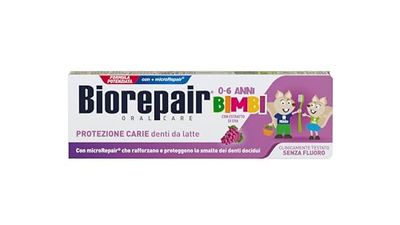 Biorepair, Dentifricio Bimbi 0-6 anni, 12 Confezioni da 50 ml, Dentifricio Biorepair per Bambini Senza Fluoro Gusto Uva, Anticarie, per Gengive Sane