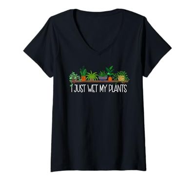 Womens I Just Wet My Plants Funny Gardening Houseplant Gardner V-Neck T-Shirt