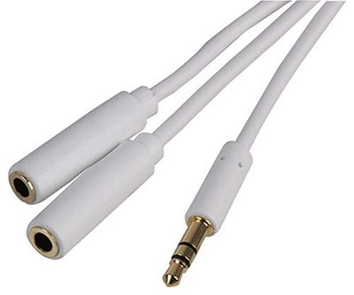 Pro Signal PSG3114-5M - Spina stereo da 3,5 mm a 2 prese stereo da 3,5 mm con cavo sottile, 5 m, colore: Bianco