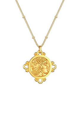 Elli Collana da donna con ciondolo a moneta vintage in argento sterling 925 placcato oro, 500, Argento sterling, Senza gemme